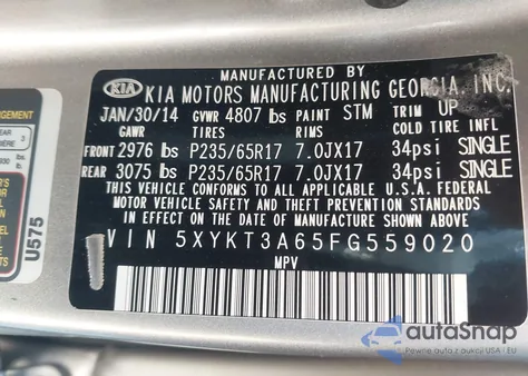 2015 Kia Sorento Lx from USA, damaged, VIN 5XYKT3A65FG559020